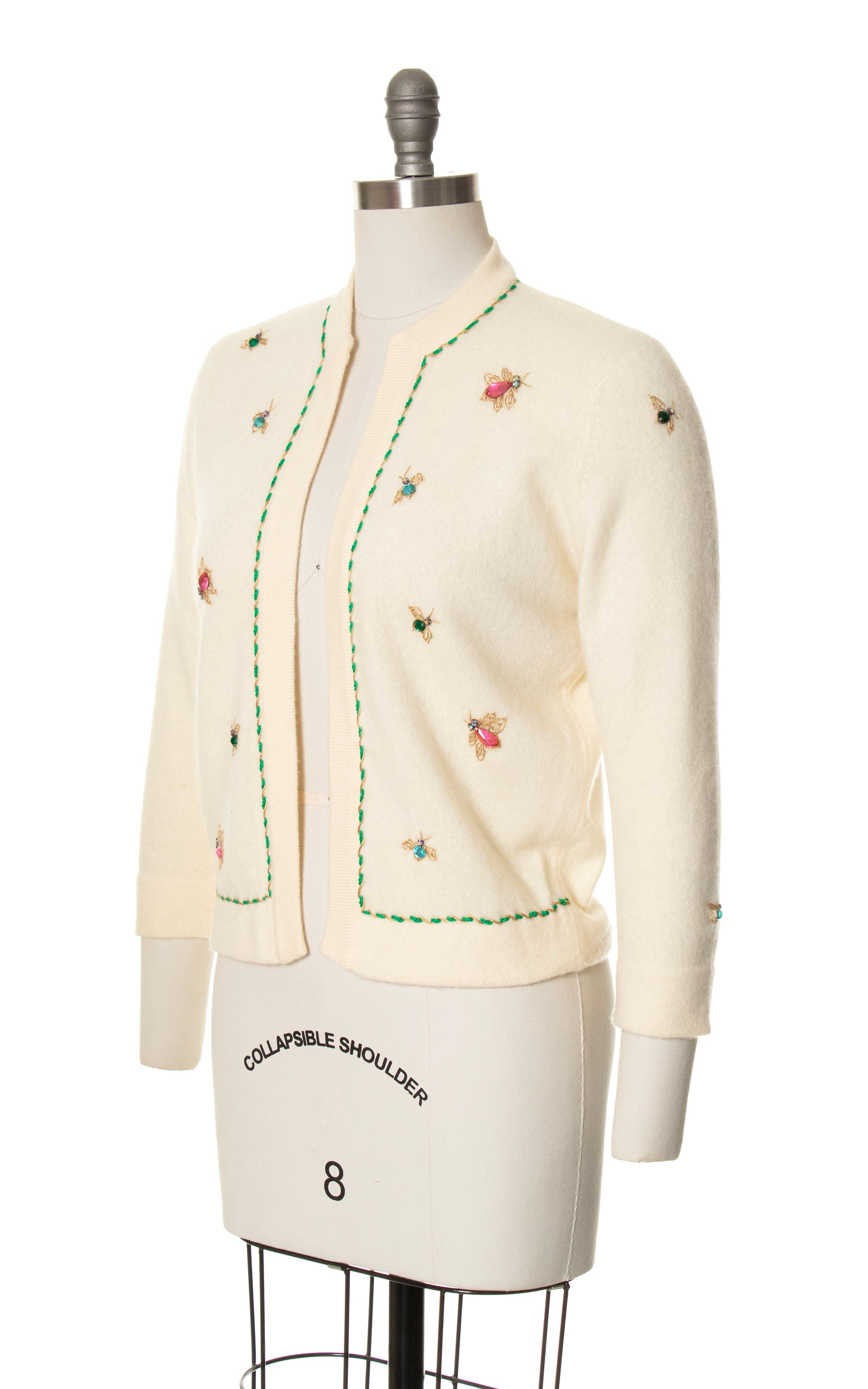 Vintage 50s 1950s DALTON Bug Rhinestone Beaded Cashmere Cardigan Knit Sweater BirthdayLifeVintage