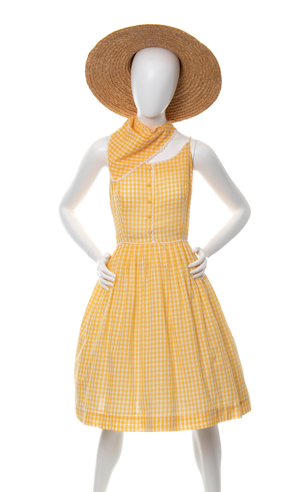 1950s Yellow Gingham Sundress & Head Scarf | medium