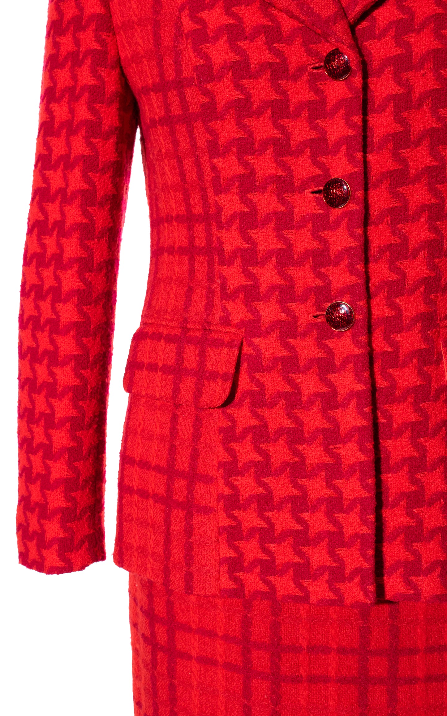 Vintage 80s 1980s ESCADA Houndstooth Plaid Red Wool Skirt Suit BirthdayLifeVintage