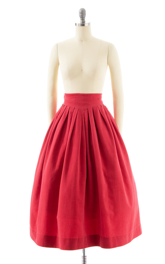 1950s Pink Corduroy Basque Waist Skirt | small