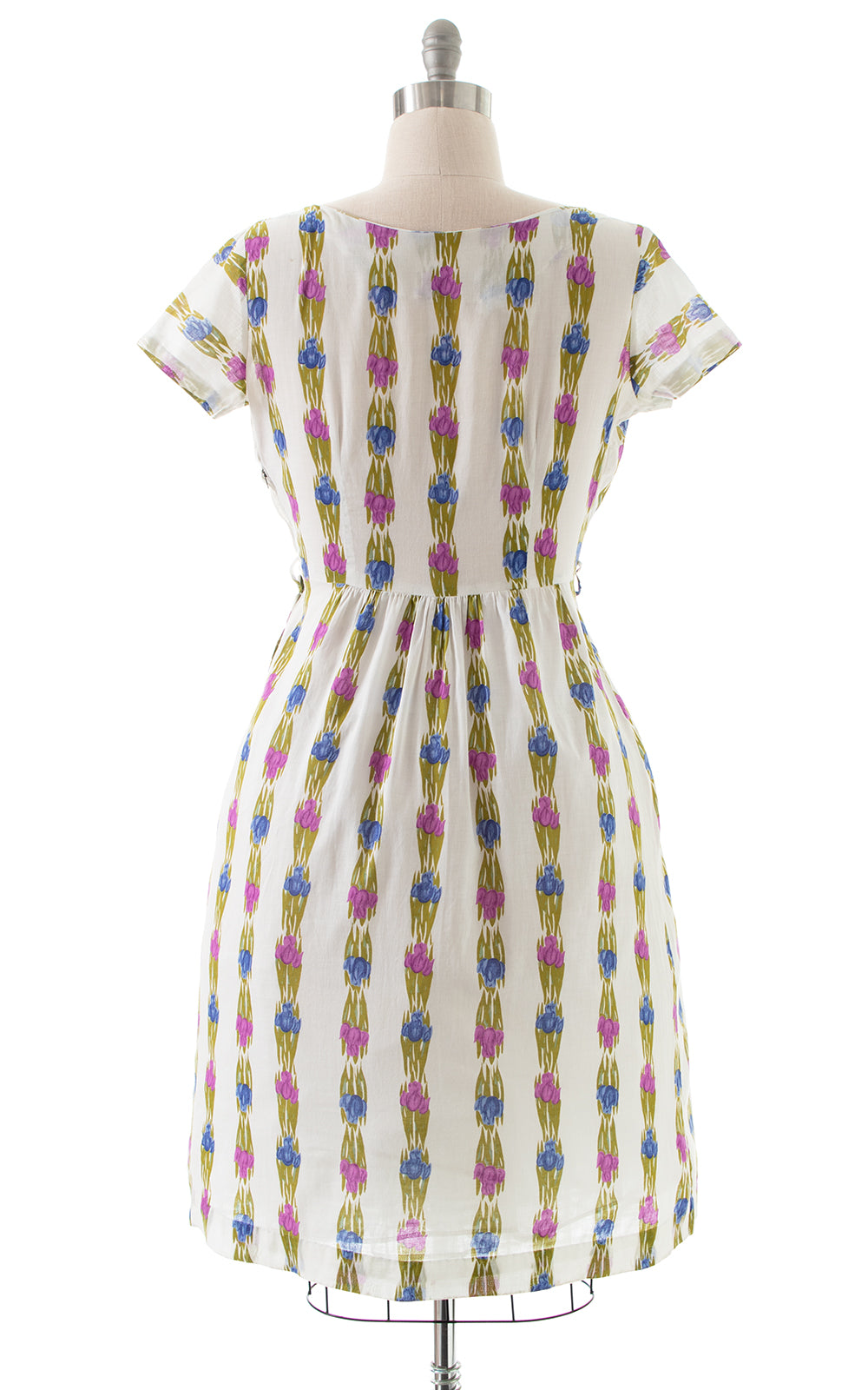 1950s Striped Iris Floral Dress | large