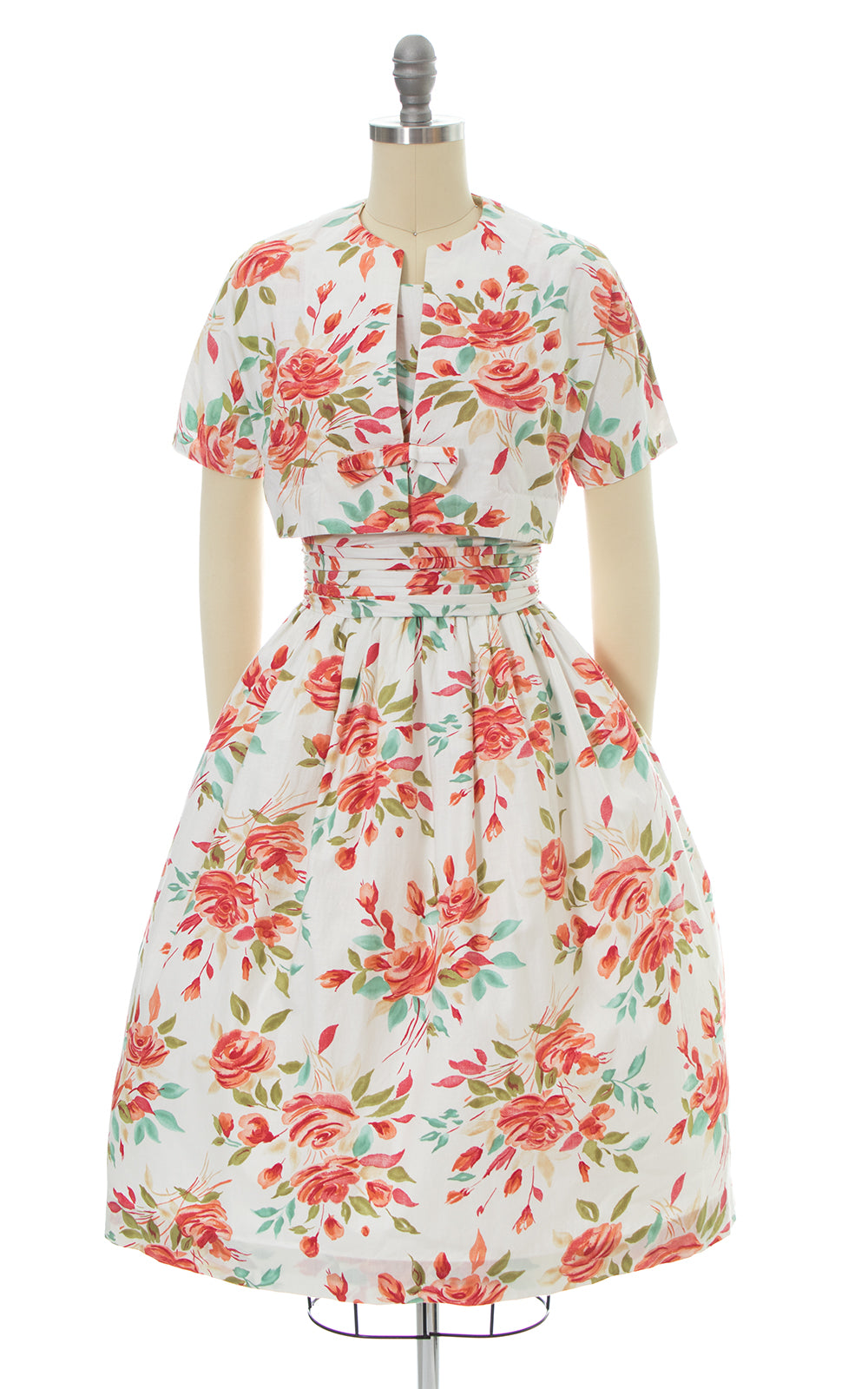 1950s Rose Print Sundress & Bolero Set