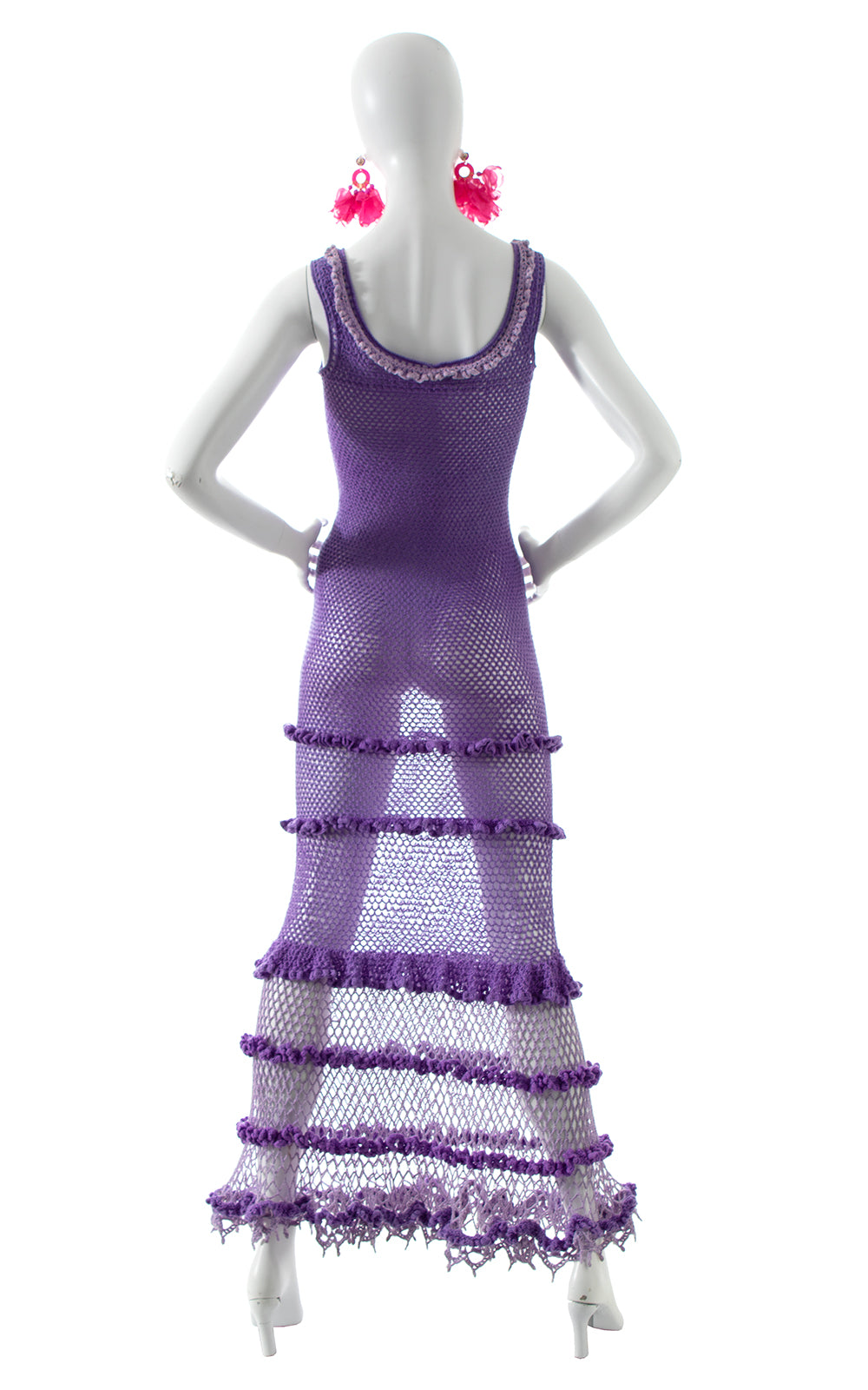 1970s Ruffled Crochet Maxi Dress BirthdayLifeVintage