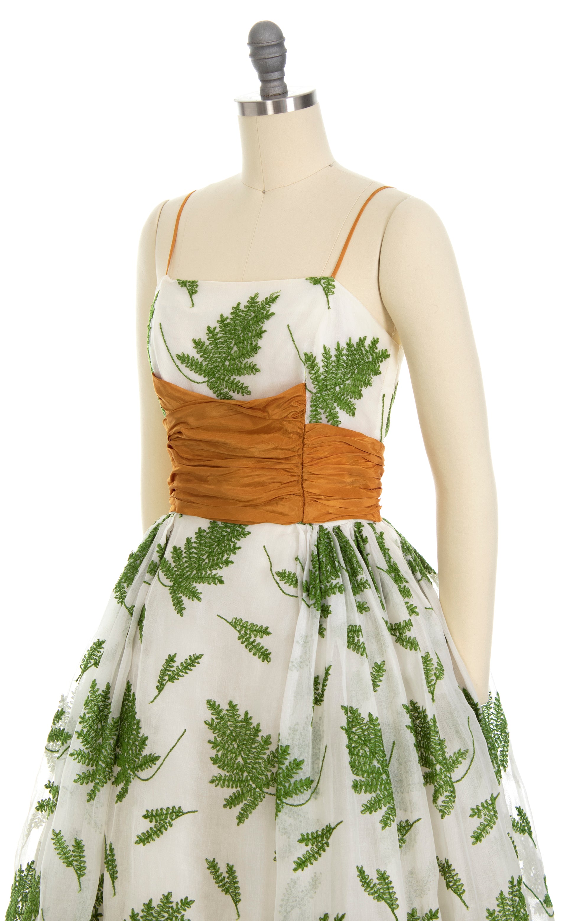 1950s Fern Embroidered Party Dress | small 1950s Fern Embroidered Party Dress | small