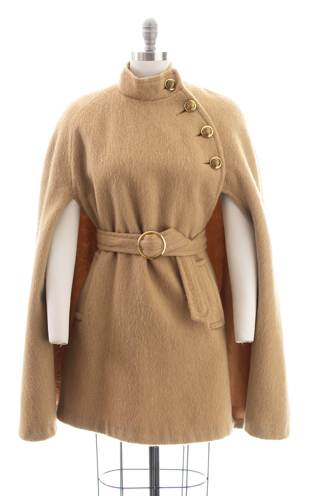 1960s 1970s Beige Wool Belted Cape