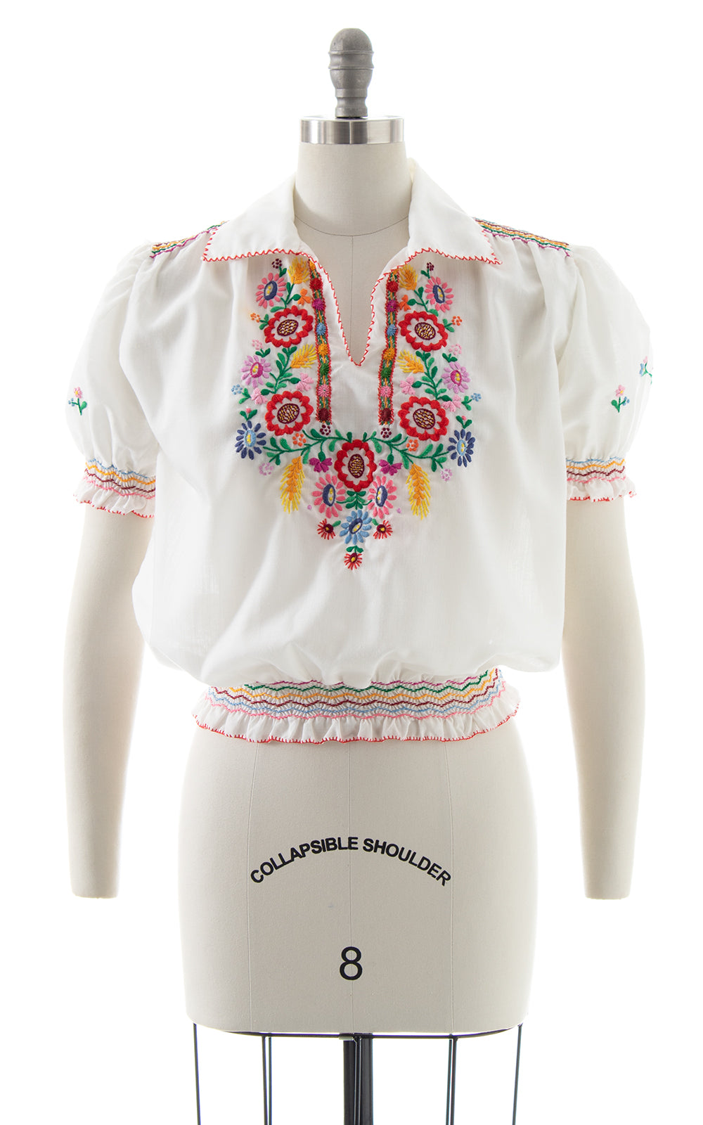 1970s Floral Embroidered Peasant Top | small/medium