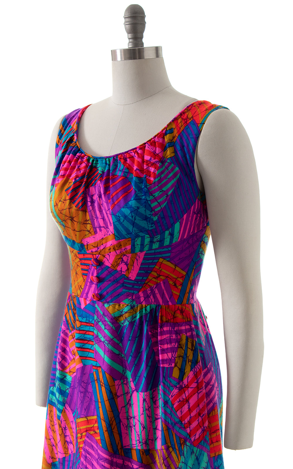 1960s 1970s Neon Patchwork Maxi Dress BirthdayLifeVintage