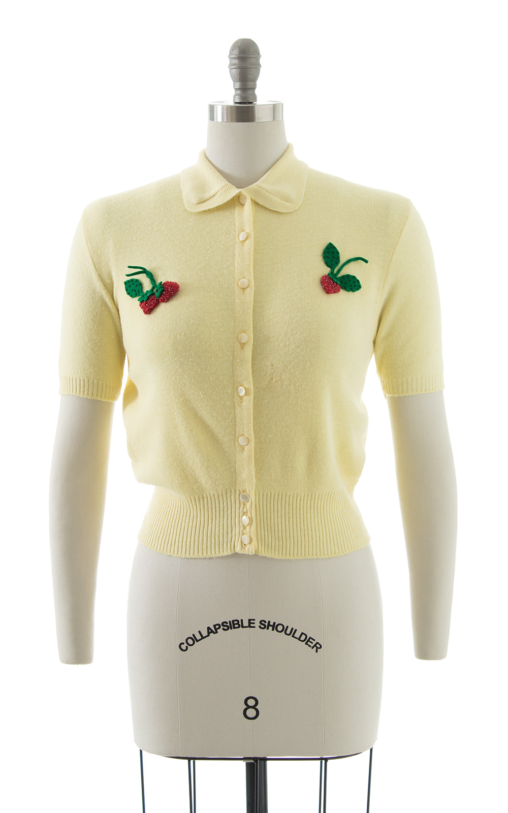 1950s Beaded Strawberry Knit Cardigan Top BirthdayLifeVintage