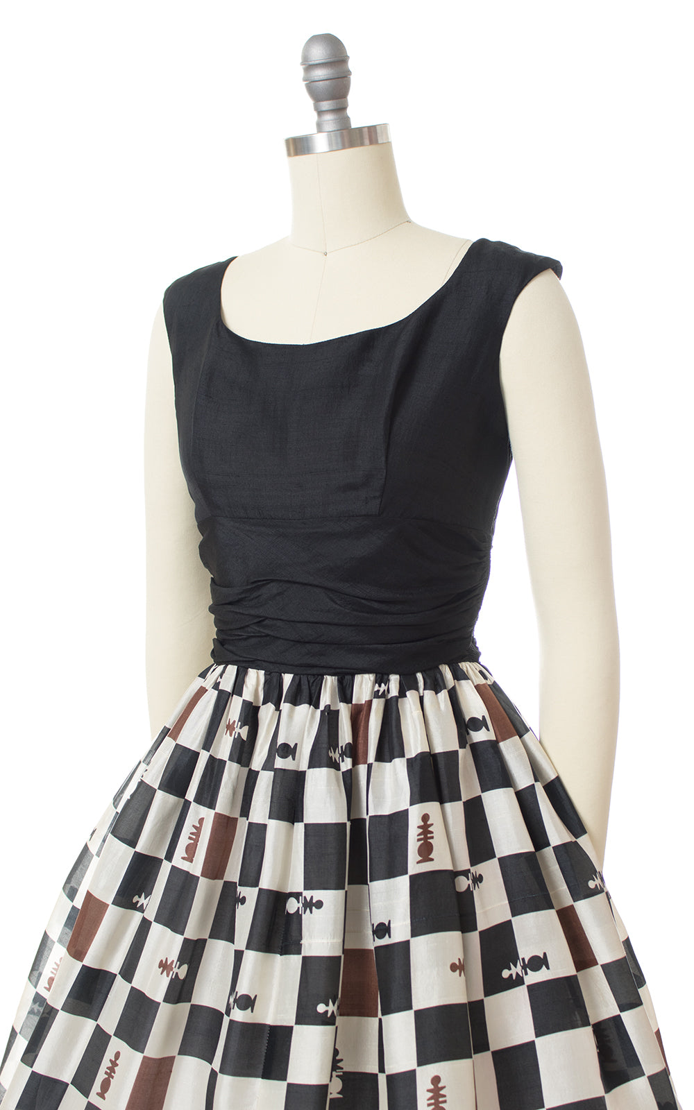 1950s Chess Novelty Print Silk Dress