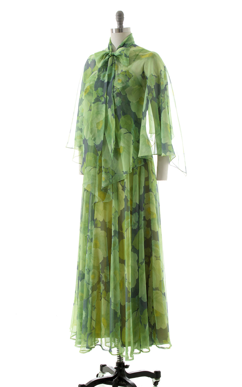 1970s MIKE BENET Floral Chiffon Maxi Dress & Capelet | small