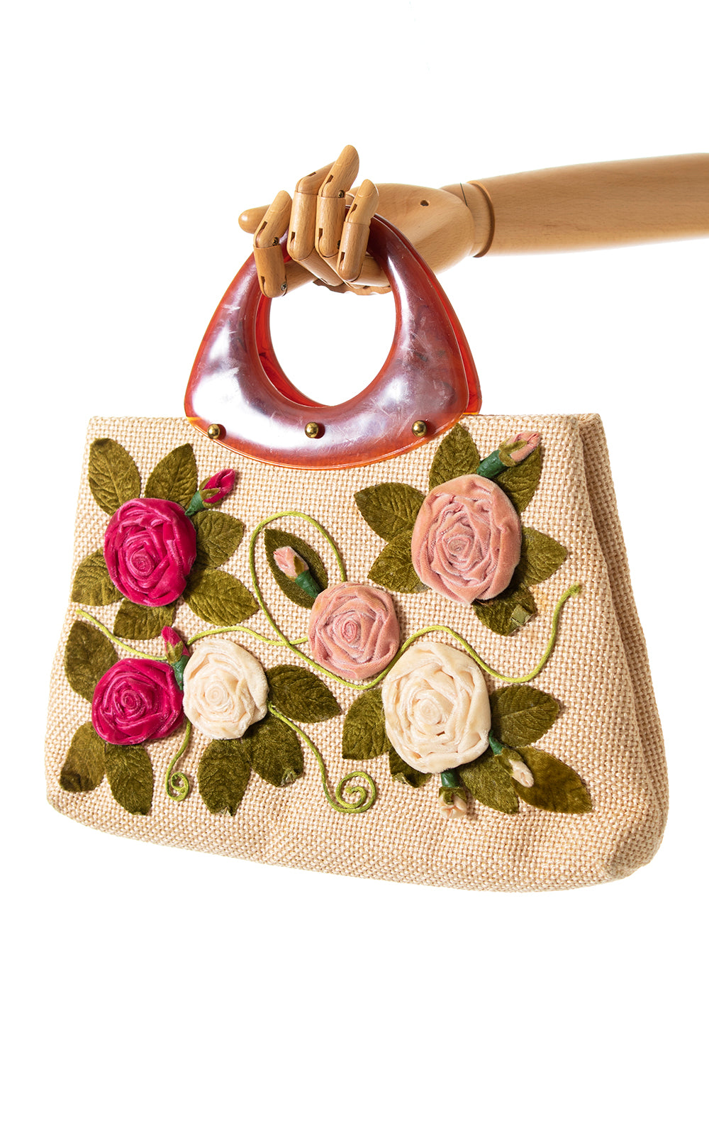 1950s 1960s Velvet Roses Handbag