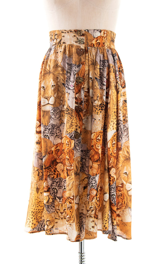 1980s Feline Kingdom Rayon Skirt | medium/large