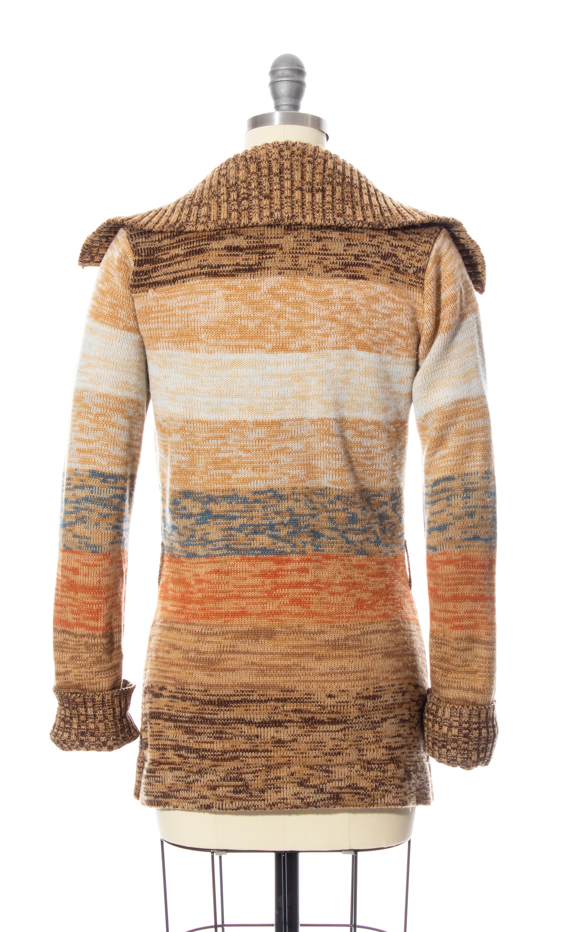 Vintage 70s 1970s Space Dye Striped Knit Acrylic Brown Tan Earthtones Cardigan Sweater Boho BirthdayLifeVintage