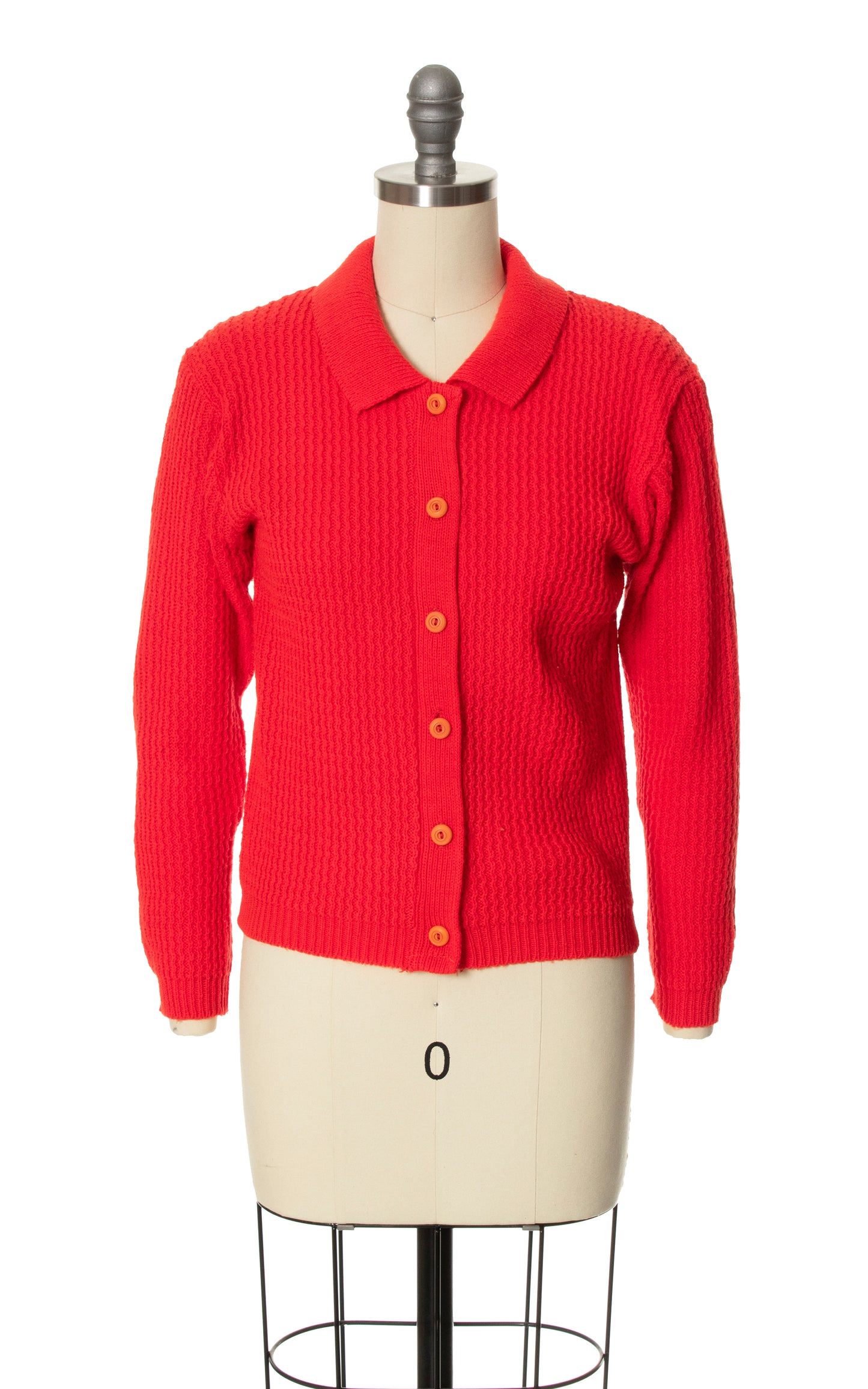 Vintage 60s 1960s Bright Red Knit Cardigan Acrylic Sweater BirthdayLifeVintage
