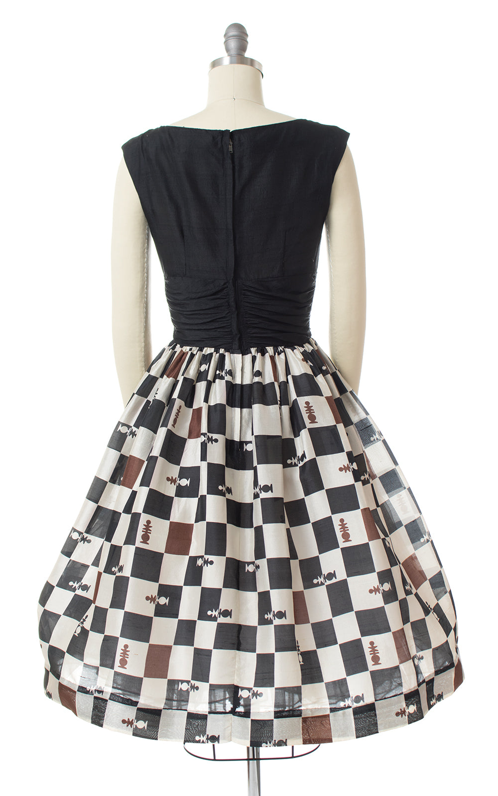 1950s Chess Novelty Print Silk Dress