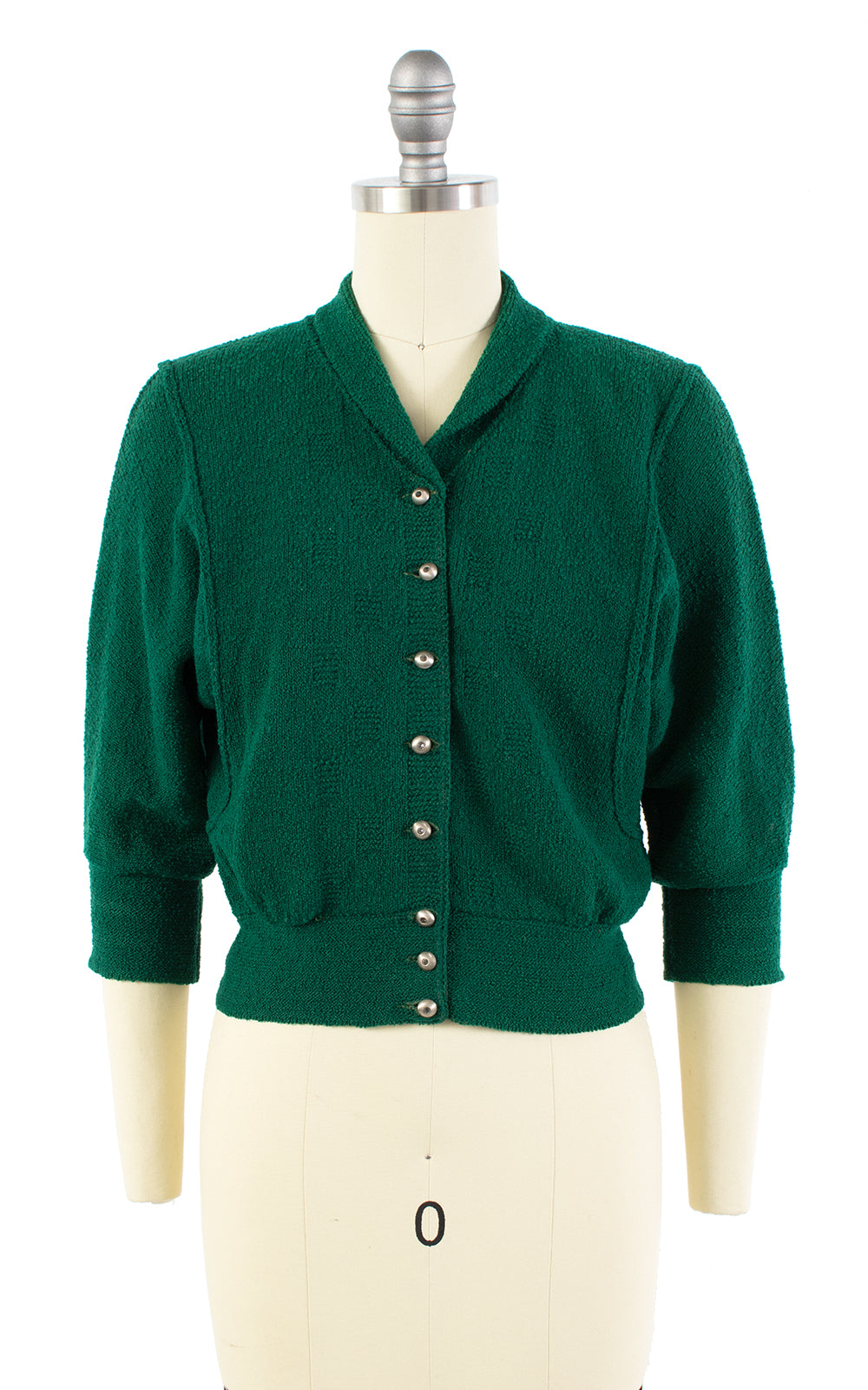 1950s Forest Green Knit Wool Cardigan | small/medium