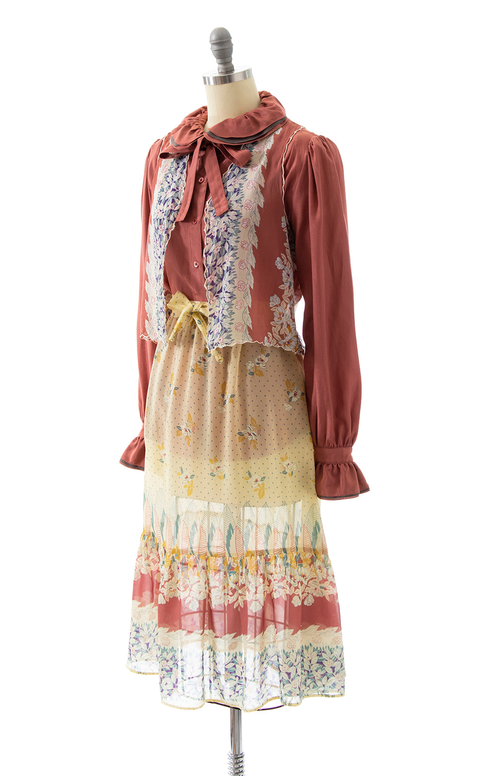 1970s Sheer Floral Vest, Skirt & Belt Set | x-small