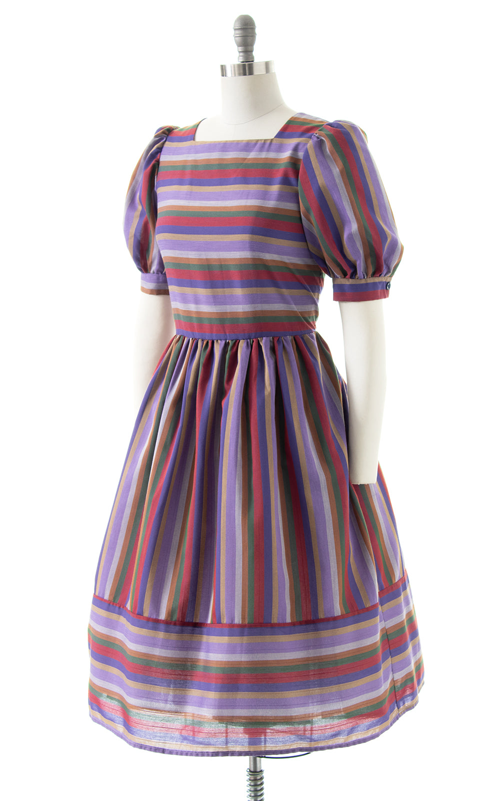 1980s Striped Puff Sleeve Dress | medium