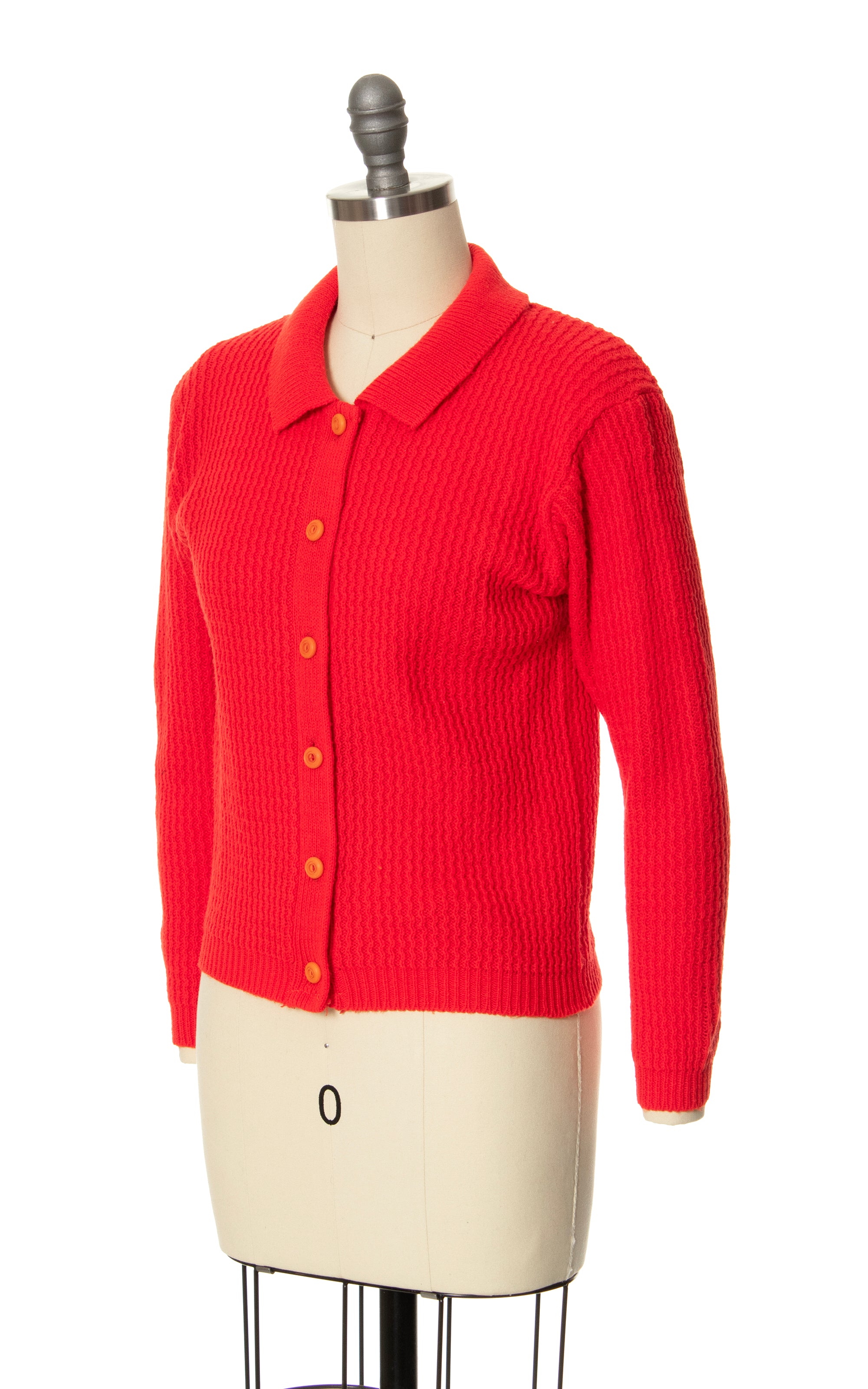 1960s Bright Red Knit Cardigan x small small Birthday Life Vintage