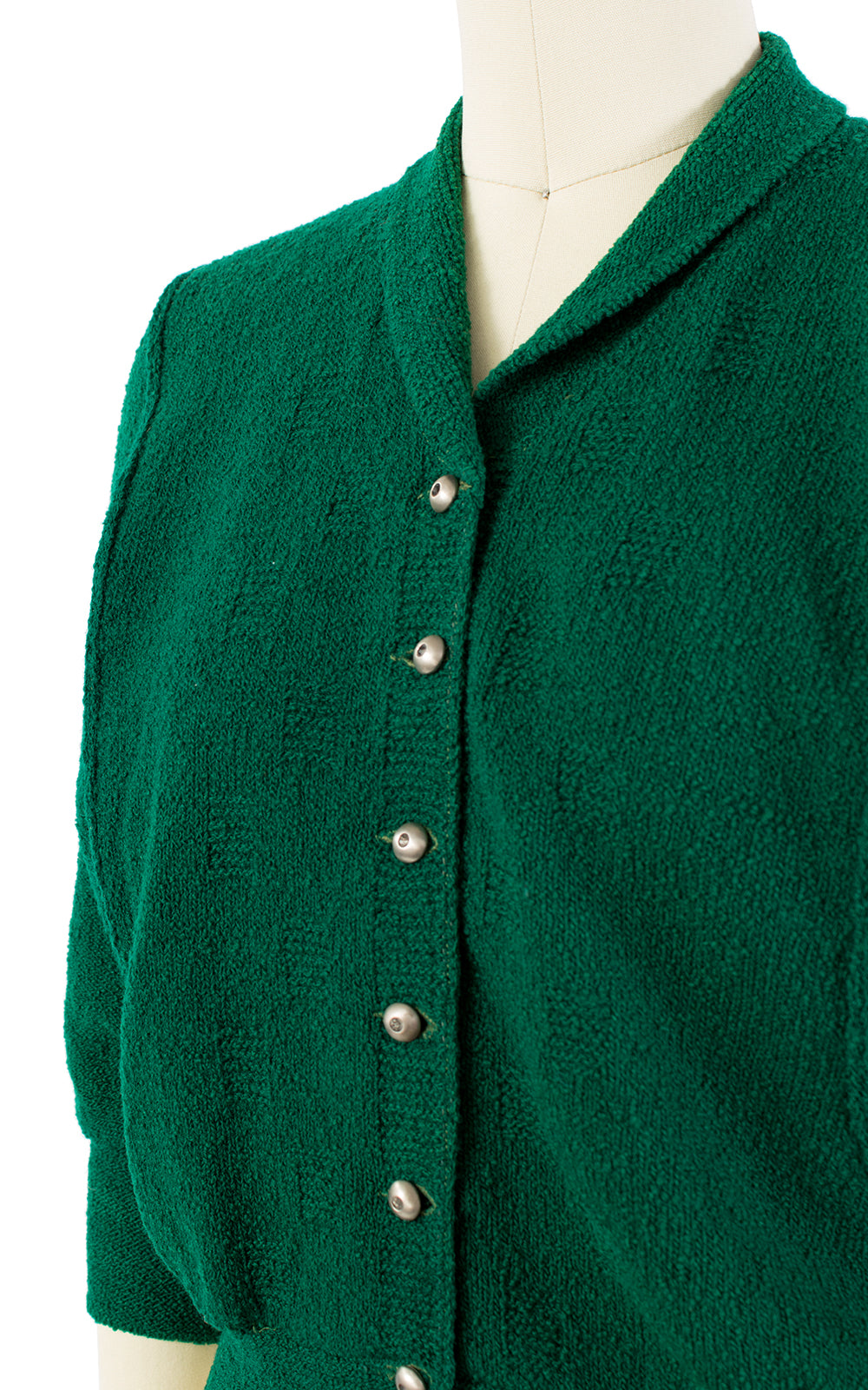 1950s Forest Green Knit Wool Cardigan | small/medium