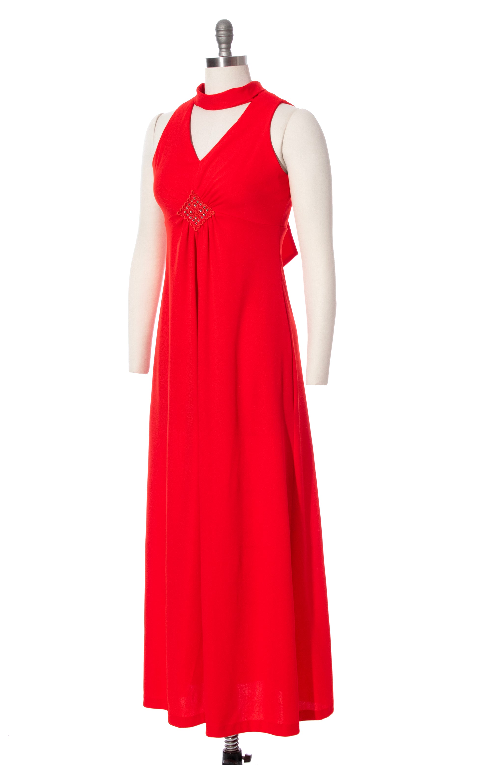 1970s Rhinestone Keyhole Red Maxi Dress | small Birthday Life Vintage 1970s Rhinestone Keyhole Red Maxi Dress | small Birthday Life Vintage