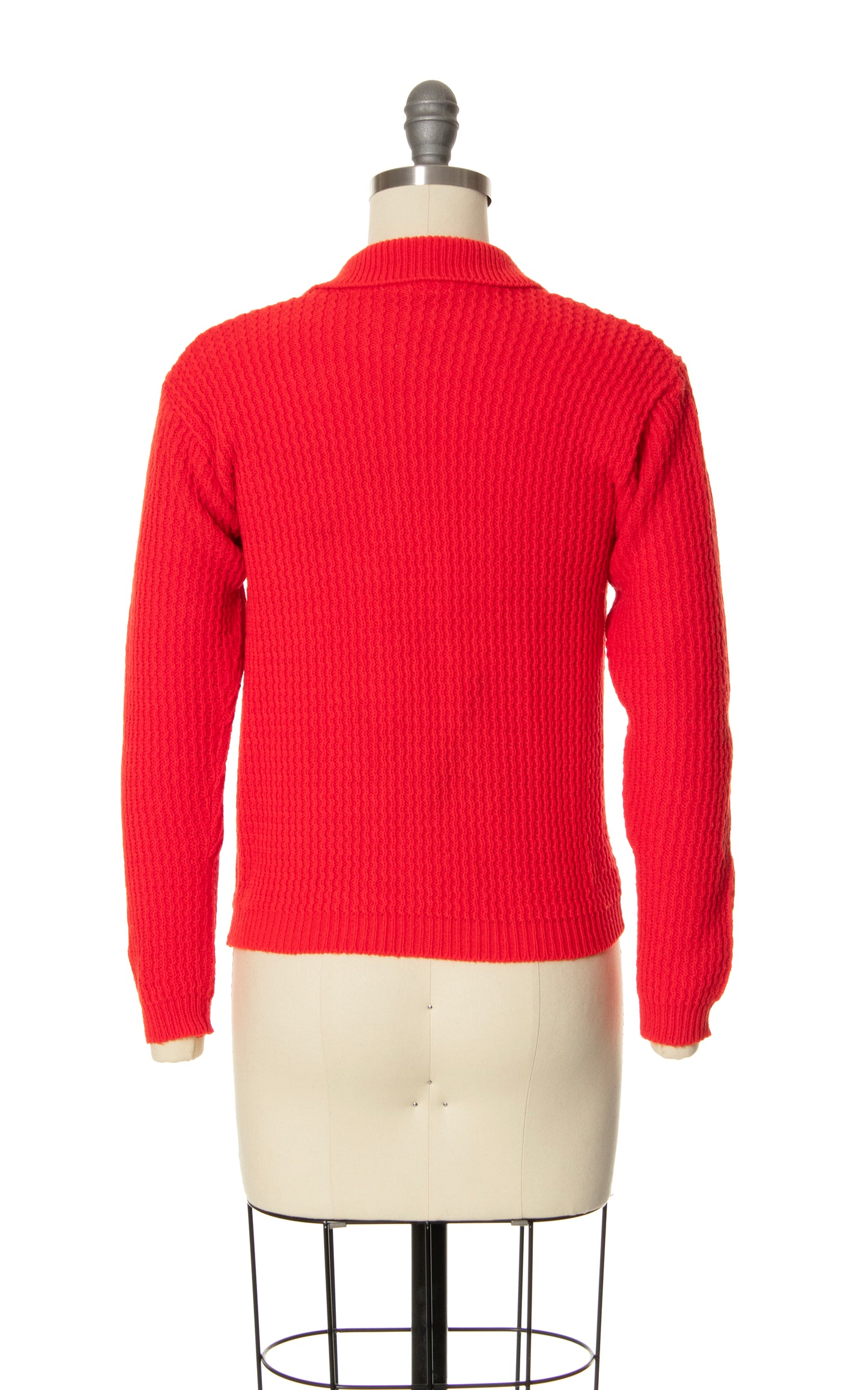 Vintage 60s 1960s Bright Red Knit Cardigan Acrylic Sweater BirthdayLifeVintage