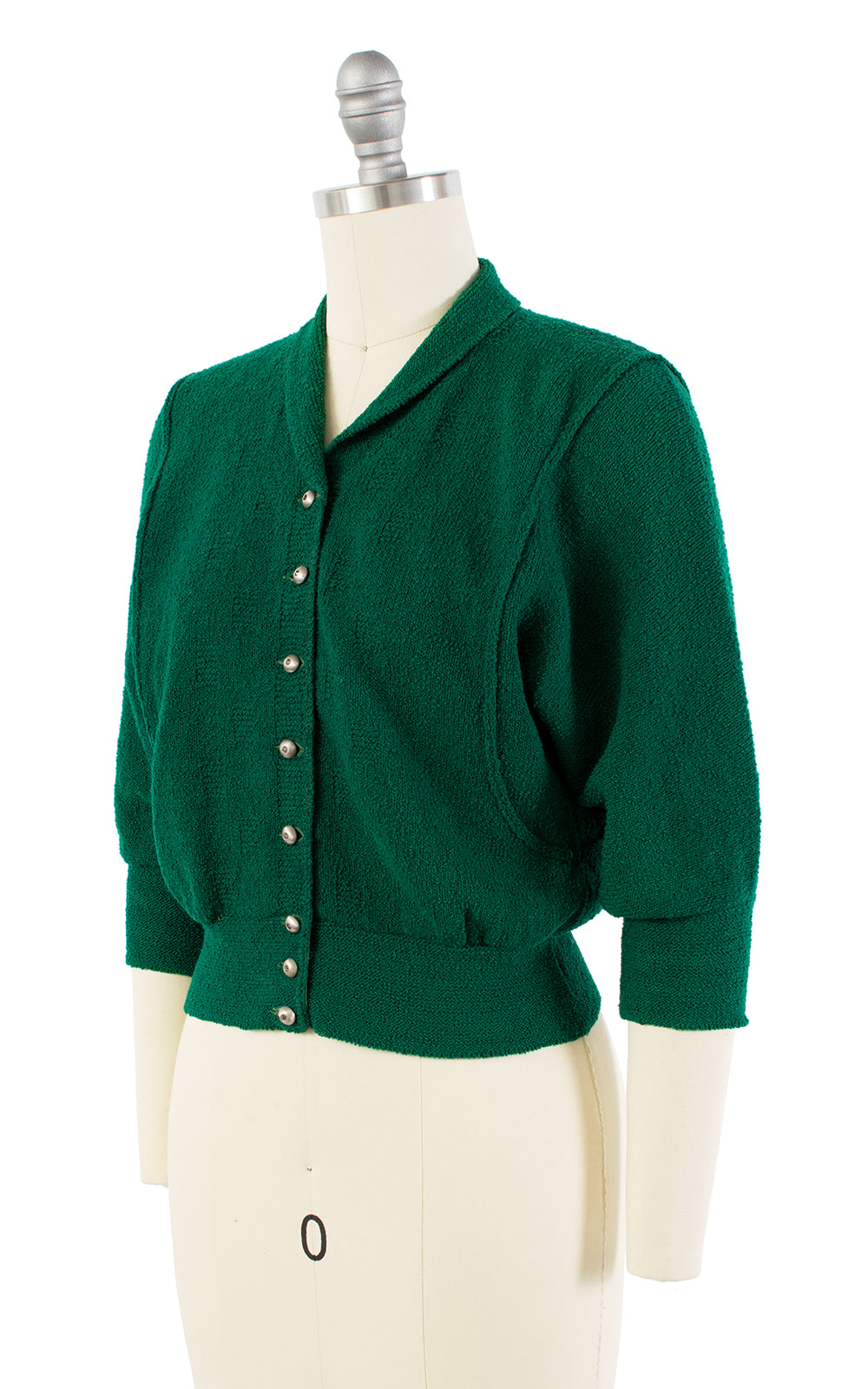 1950s Forest Green Knit Wool Cardigan | small/medium