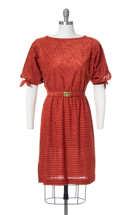 1970s Burnt Orange Terry Cloth Dress | medium