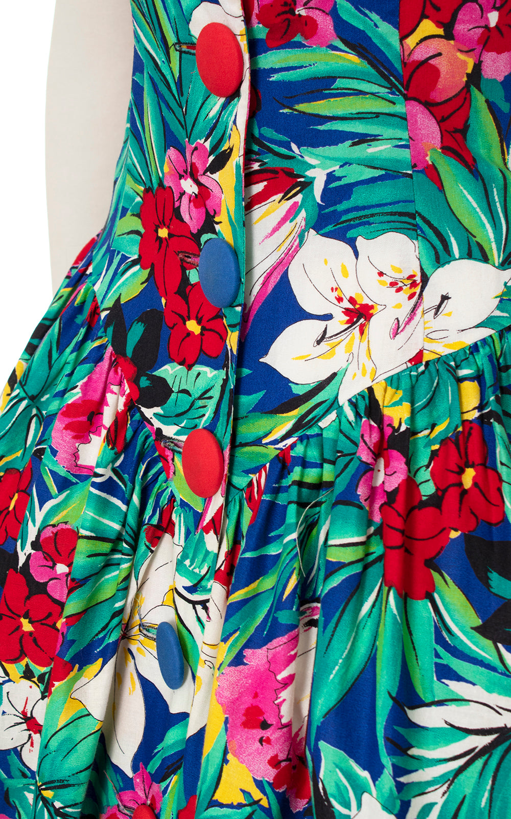 1980s Hawaiian Floral Color Block Shirtwaist Sundress | small/medium