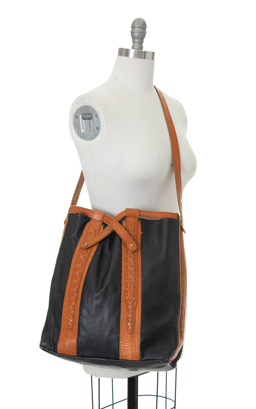 Vintage 1970s 1980s Two-Tone Leather Bucket Bag by Birthday Life Vintage