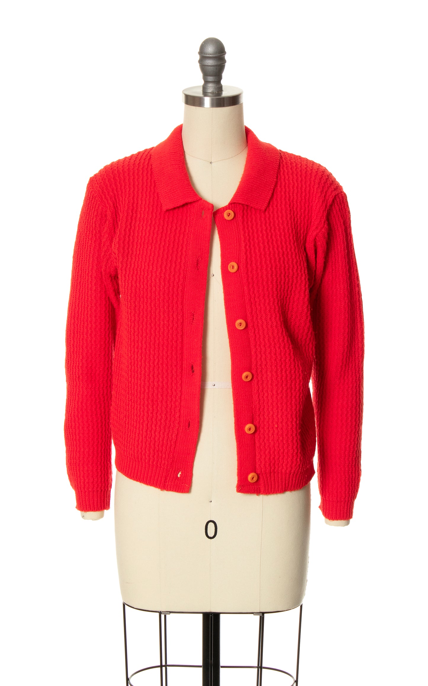 Vintage 60s 1960s Bright Red Knit Cardigan Acrylic Sweater BirthdayLifeVintage