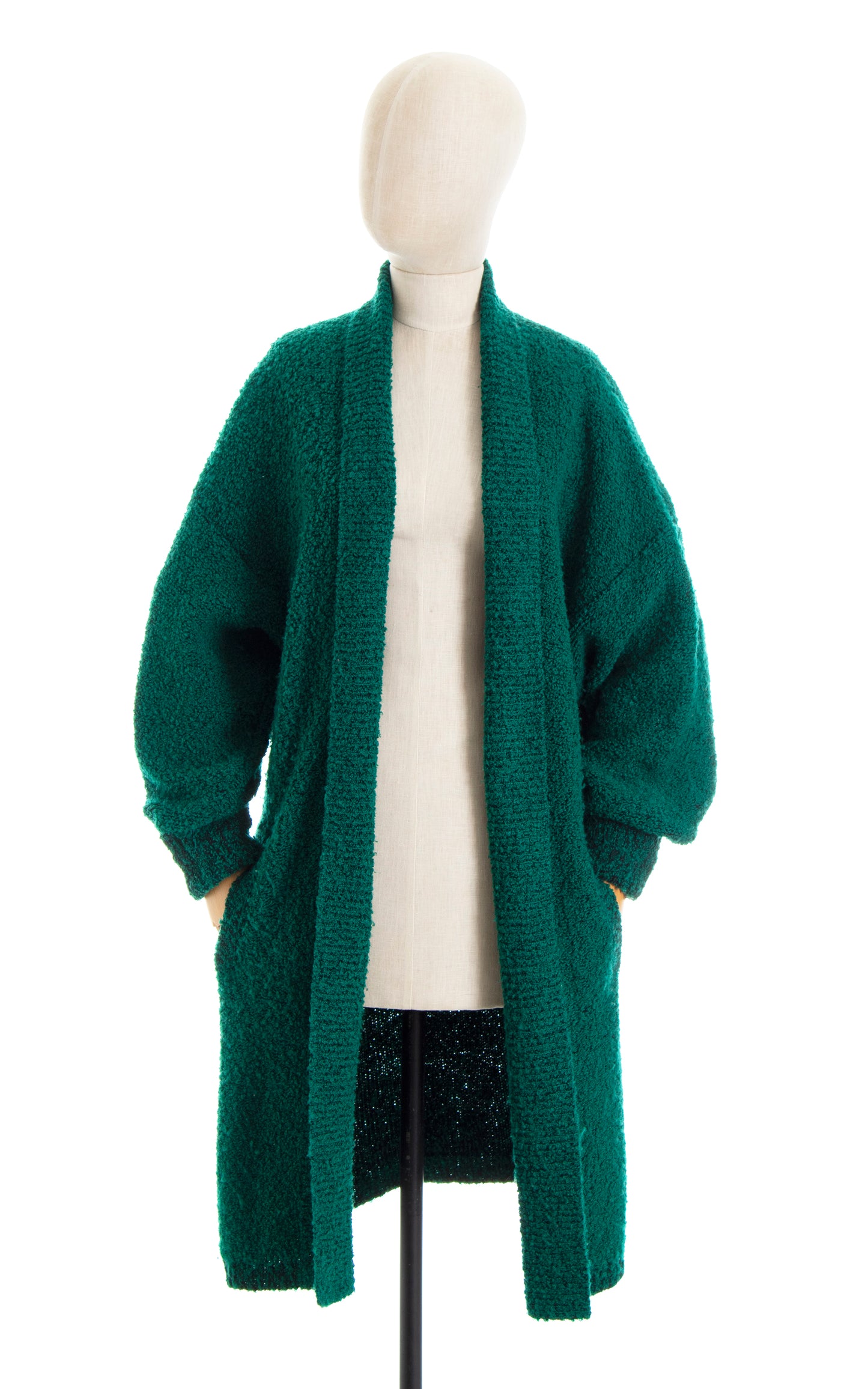 Vintage 1980s 80s Cozy Boucle Green Knit Oversized Sweater Coat Cardigan Birthday Life Vintage