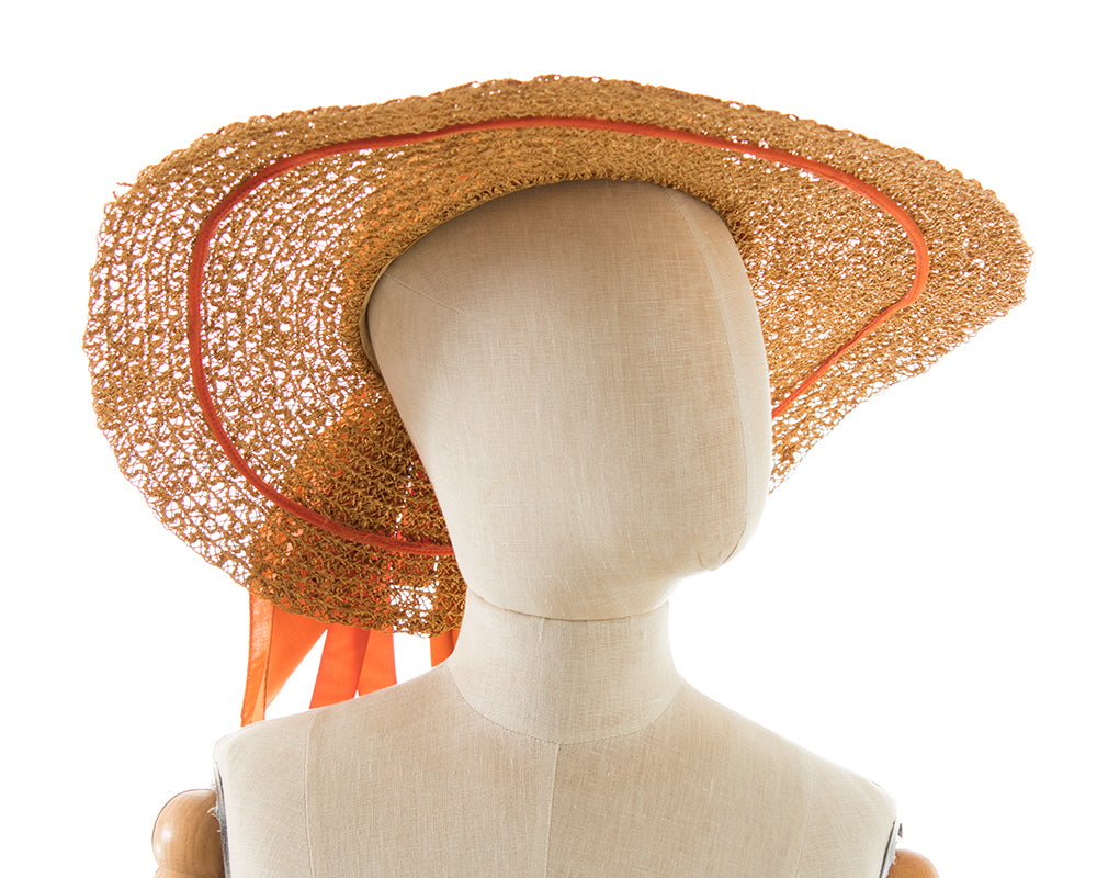 1950s Orange Wicker Wide Brim Sun Hat BirthdayLifeVintage
