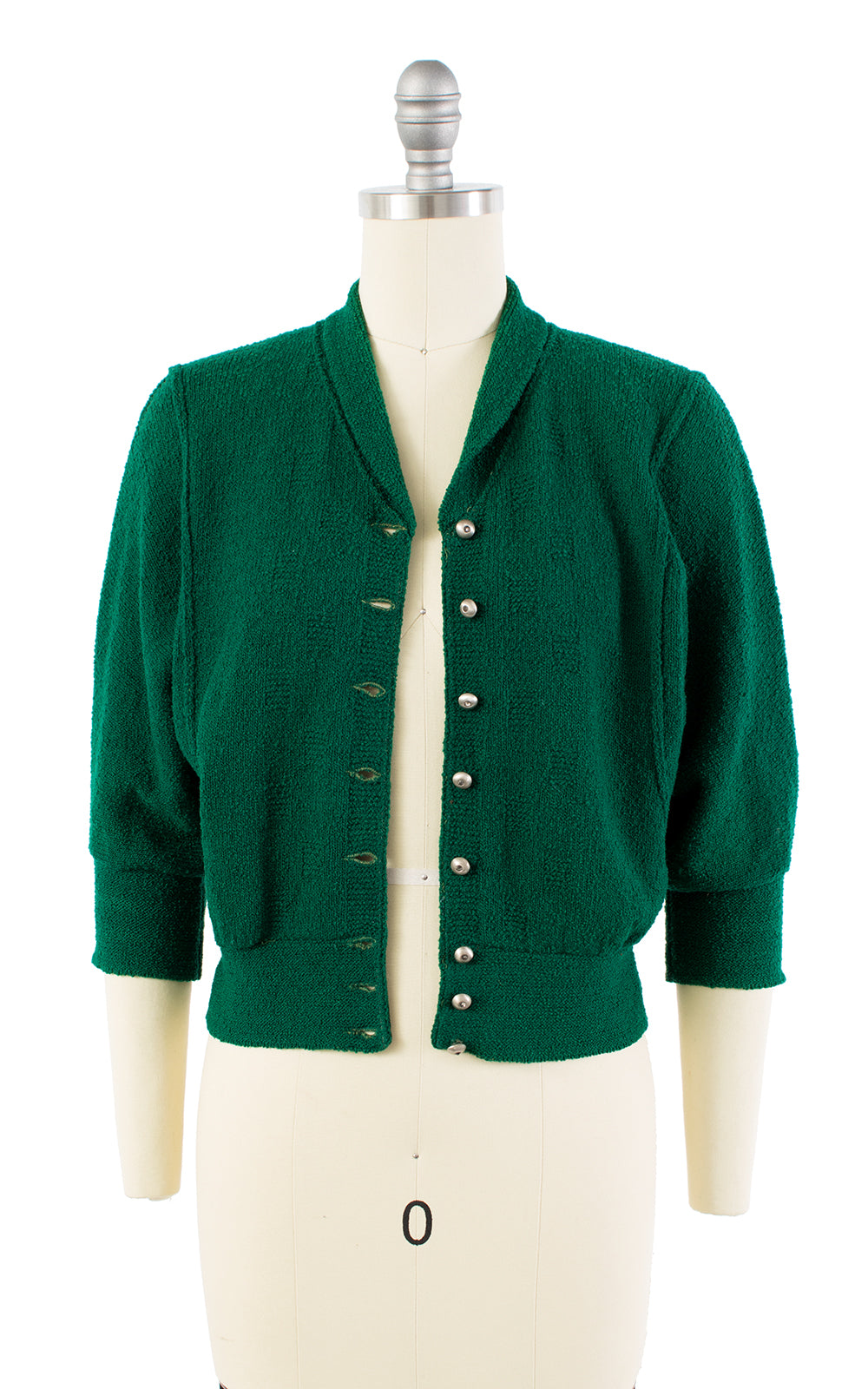 1950s Forest Green Knit Wool Cardigan | small/medium