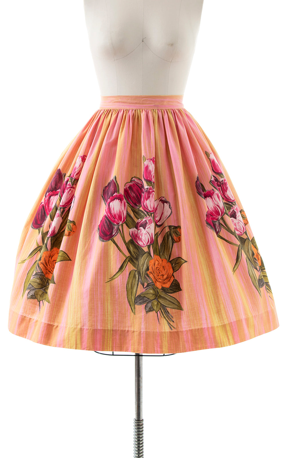 1950s JOHN WOLF Floral Bouquet Border Print Skirt | medium