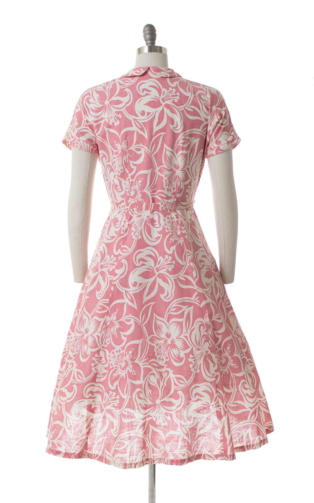 1940s 1950s Hibiscus Hawaiian Cotton Shirtwaist Dress