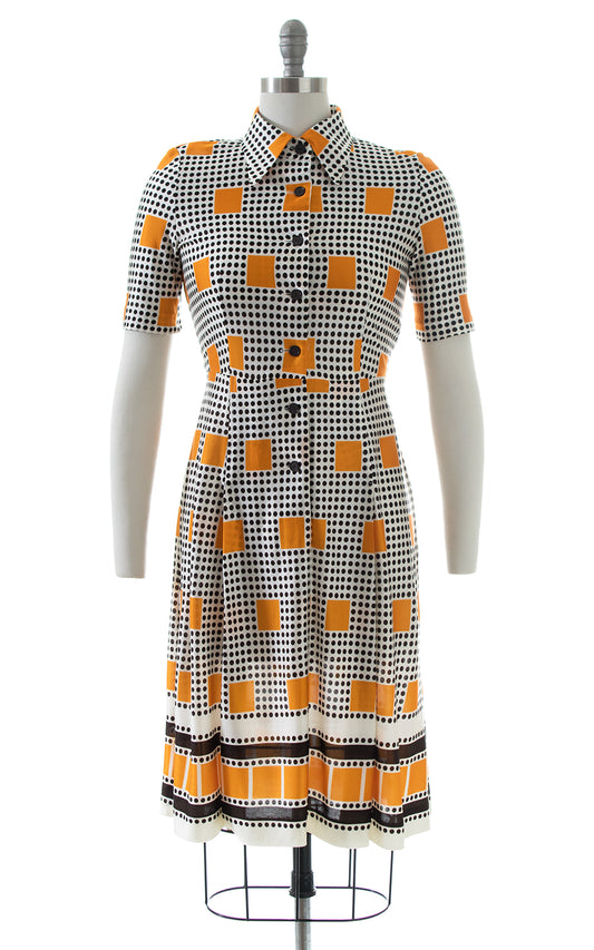 1970s 35mm Film Novelty Border Print Shirtwaist Dress | small