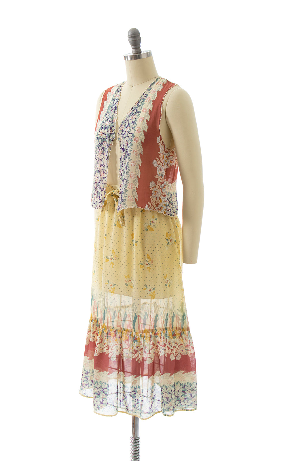1970s Sheer Floral Vest, Skirt & Belt Set | x-small