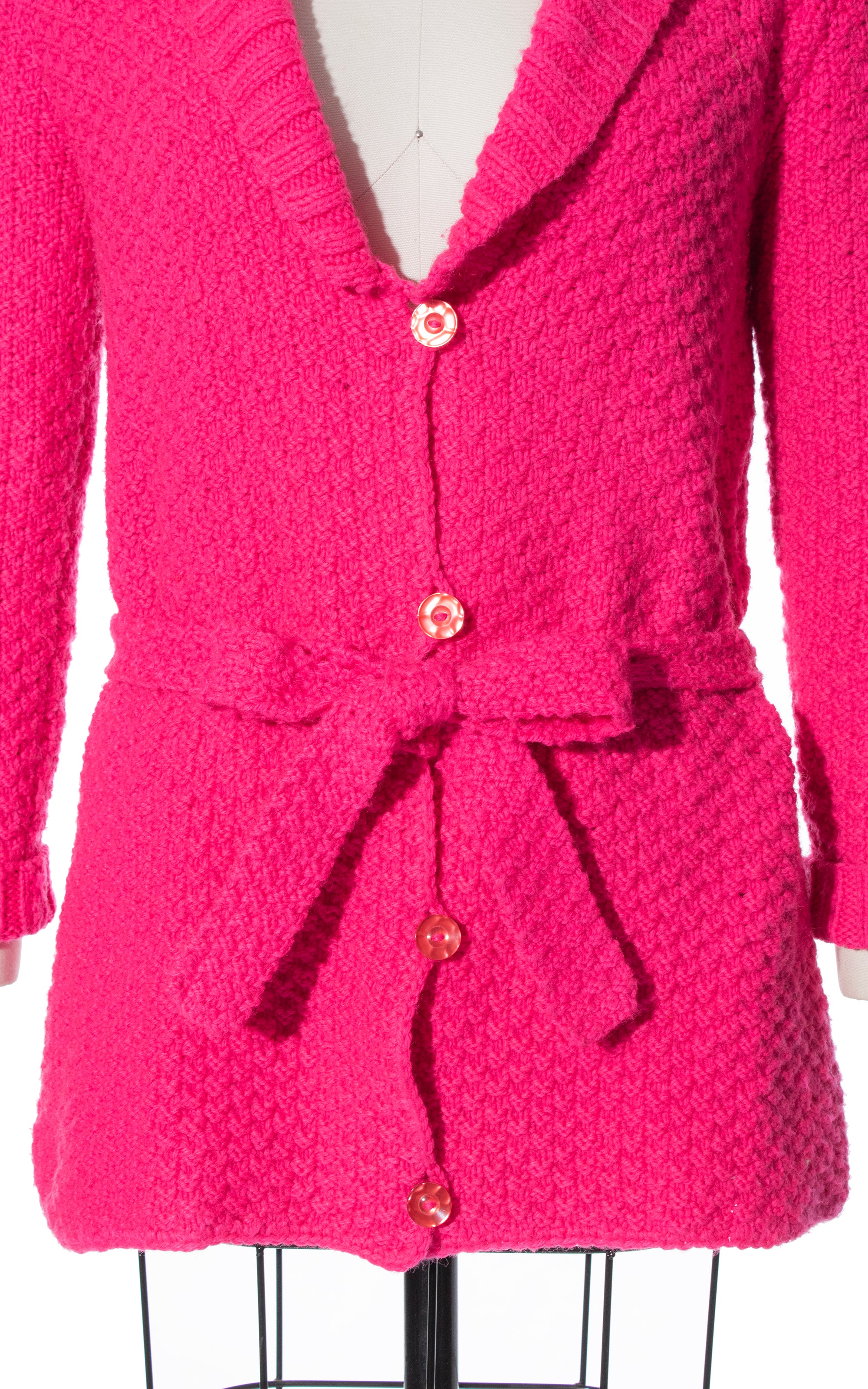 1930s Mauve Pink Jacket - offers Small Medium Wool Knit Cardigan w Flourishes - Trapunto Padded Top Stitching - Authentic 30s 40s Era - Bust 36