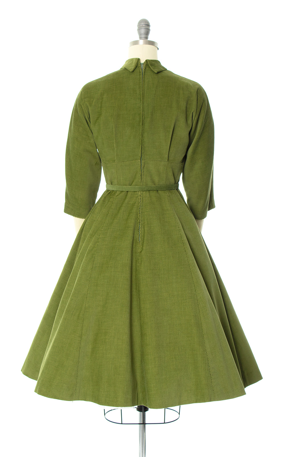 1950s Olive Green Corduroy Dress | x-small/small Birthday Life Vintage 1950s Olive Green Corduroy Dress | x-small/small Birthday Life Vintage