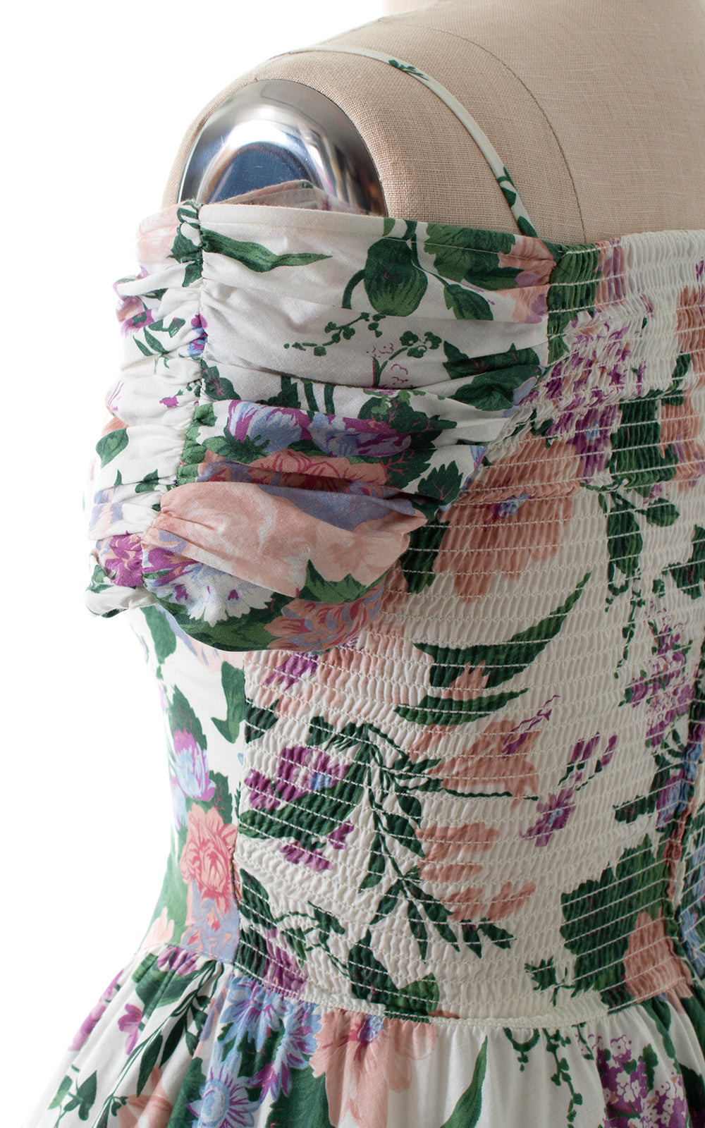1980s Off The Shoulder Floral Sweetheart Dress with Pockets BirthdayLifeVintage
