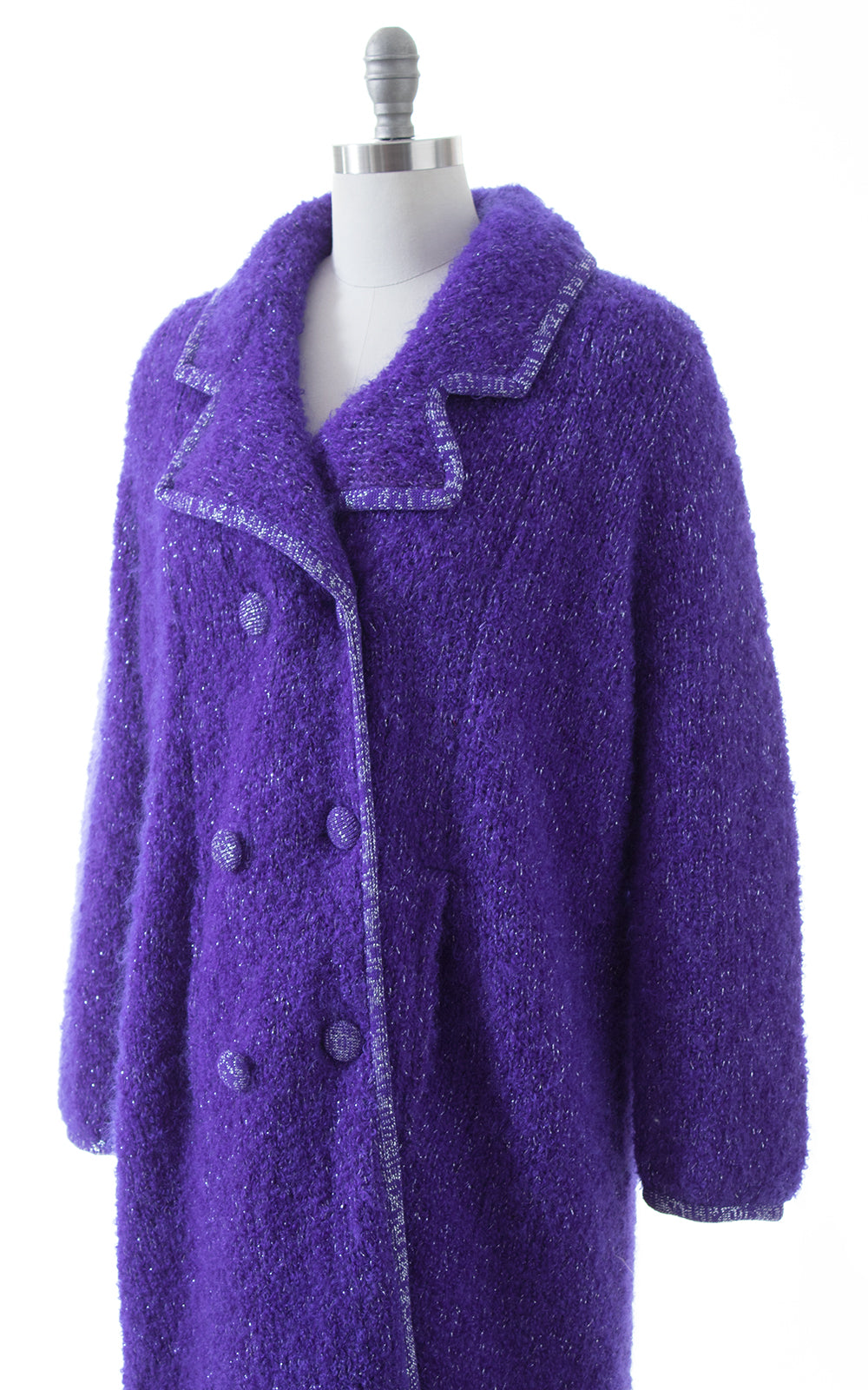 1960s Metallic Purple Wool Sweater Coat