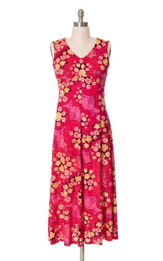 1970s Pink Floral Maxi Dress | medium/large