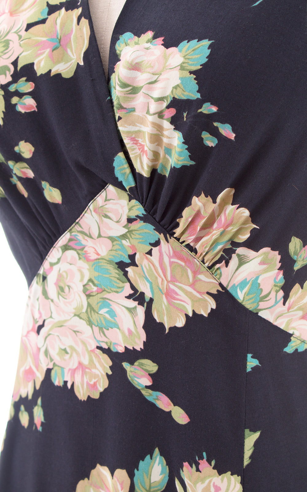 1990s does 1930s Floral Black Rayon Bias Cut Dress