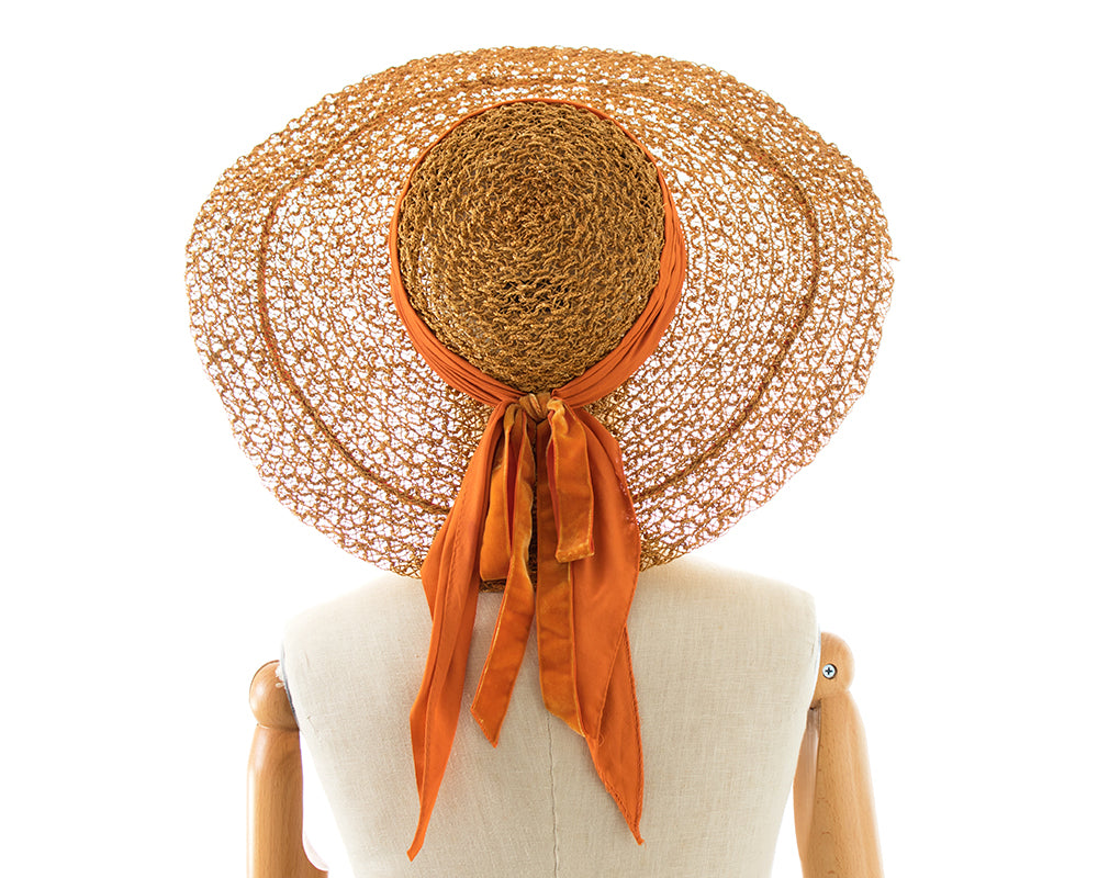 1950s Orange Wicker Wide Brim Sun Hat BirthdayLifeVintage