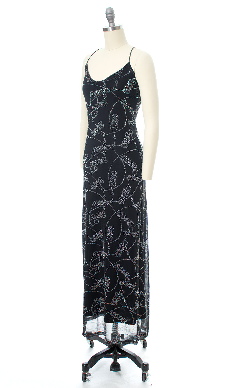 2000s Metallic Y2K Novelty Print Open Back Maxi Party Dress