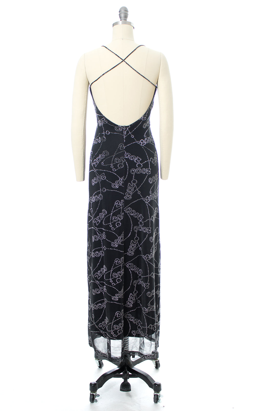 2000s Metallic Y2K Novelty Open Back Maxi Dress 2000s Metallic Y2K Novelty Open Back Maxi Dress