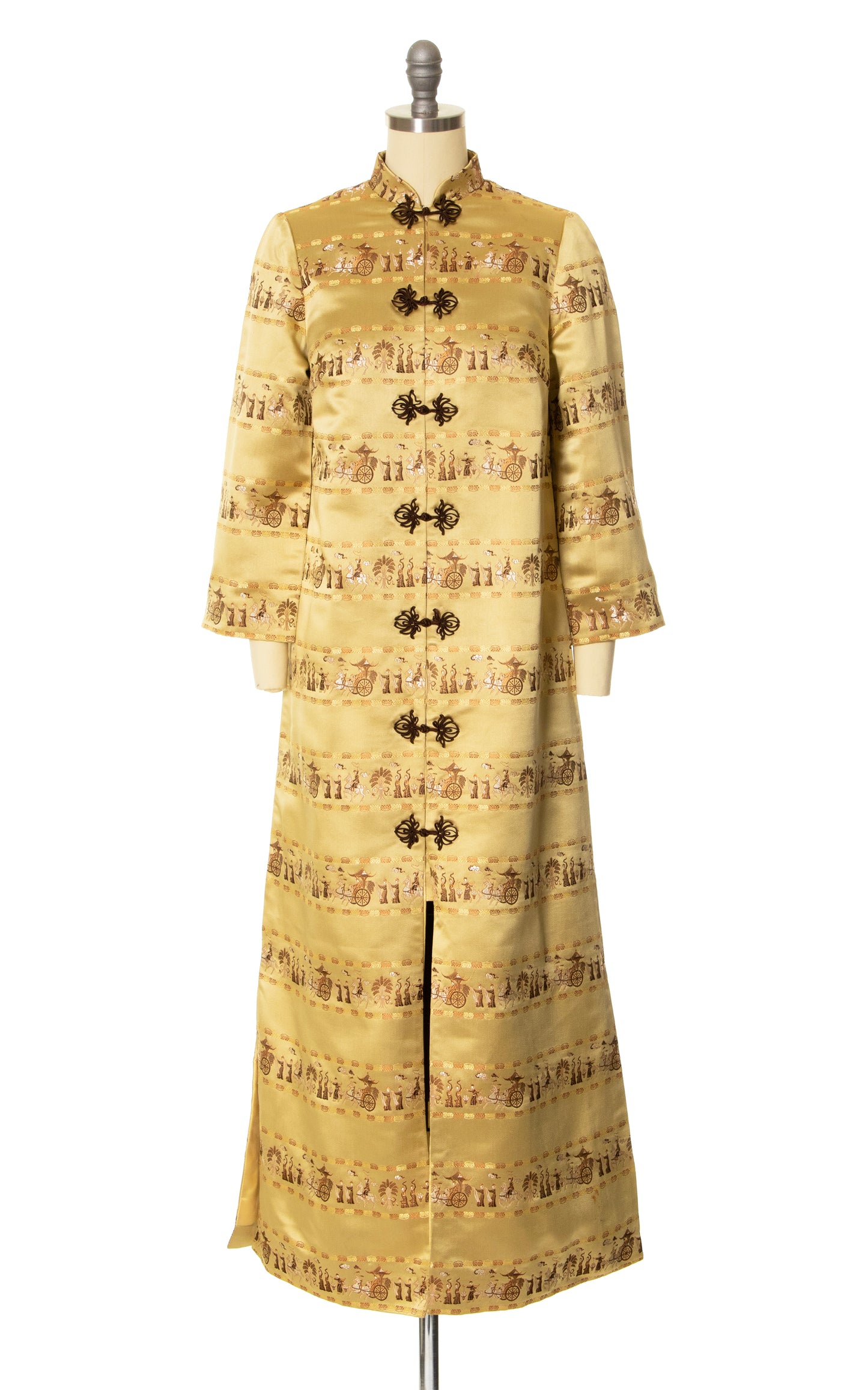 1950s Asian Novelty Gold Silk Jacquard Coat | x-small