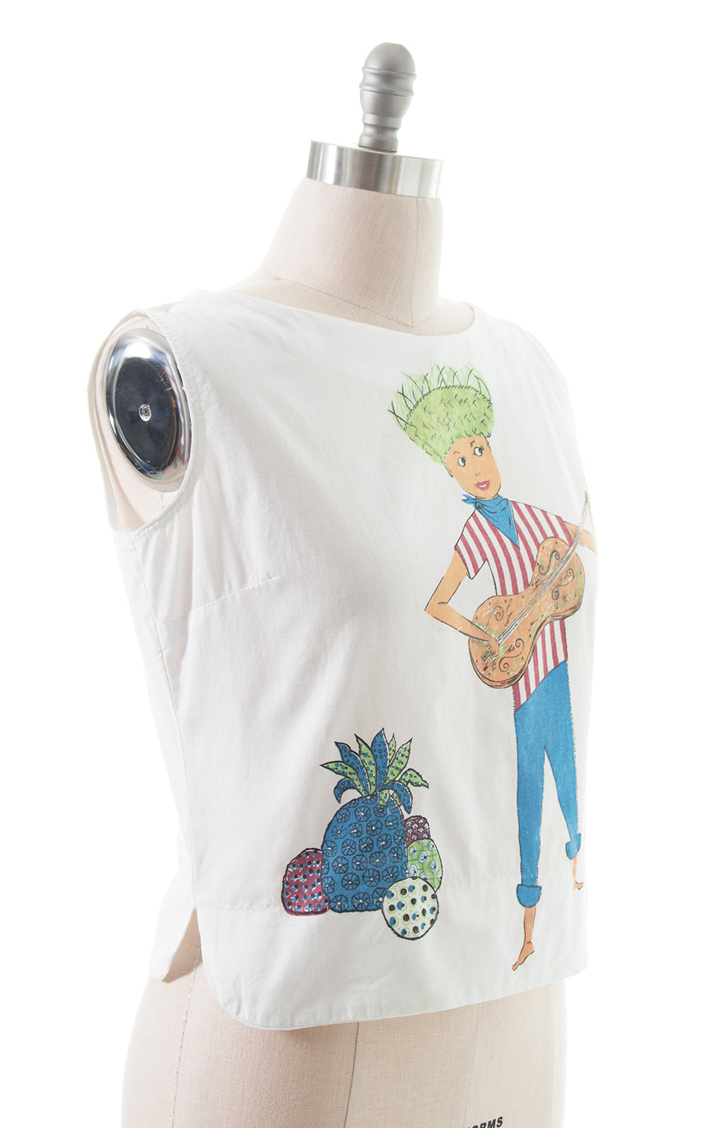 1960s Boy Playing Guitar Novelty Print Top