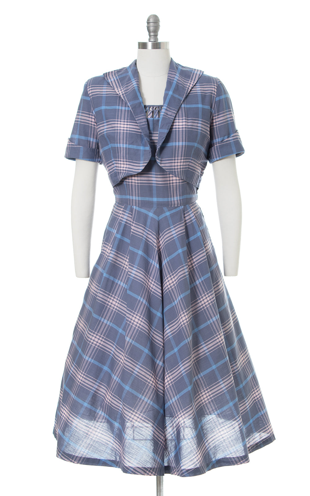 1950s Plaid Cotton Sundress & Bolero Set